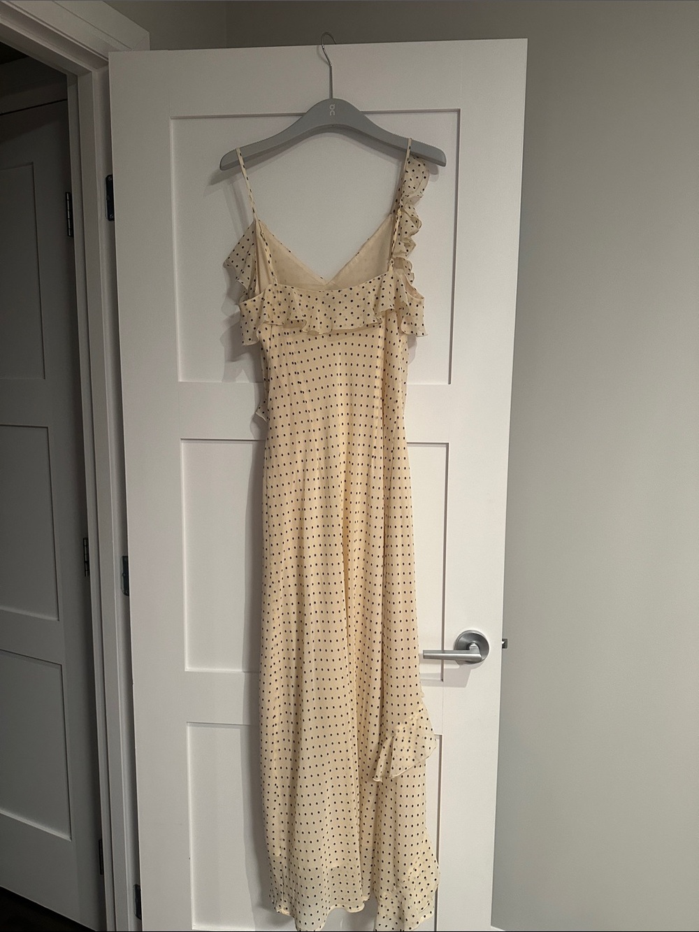 Dynamite Cream Polka Dot Maxi Dress with Ruffle Trim - Picture 4 of 5
